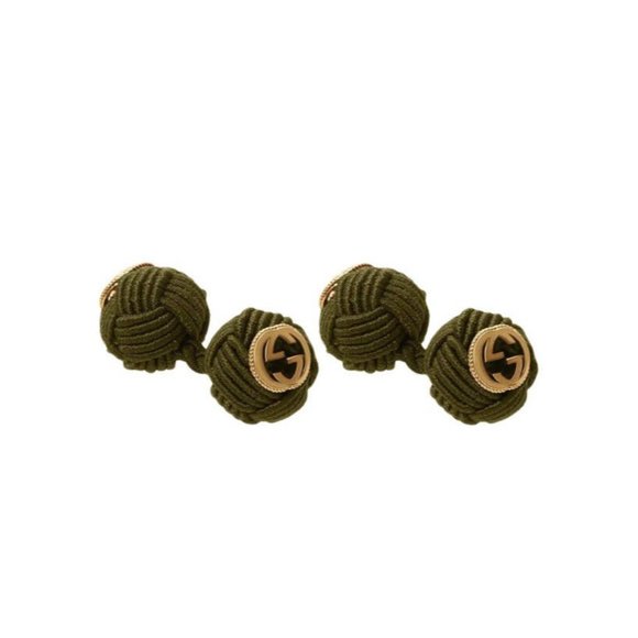 NEW Gucci Interlocking G rope cufflinks Green Gold GG Logo - Picture 2 of 9